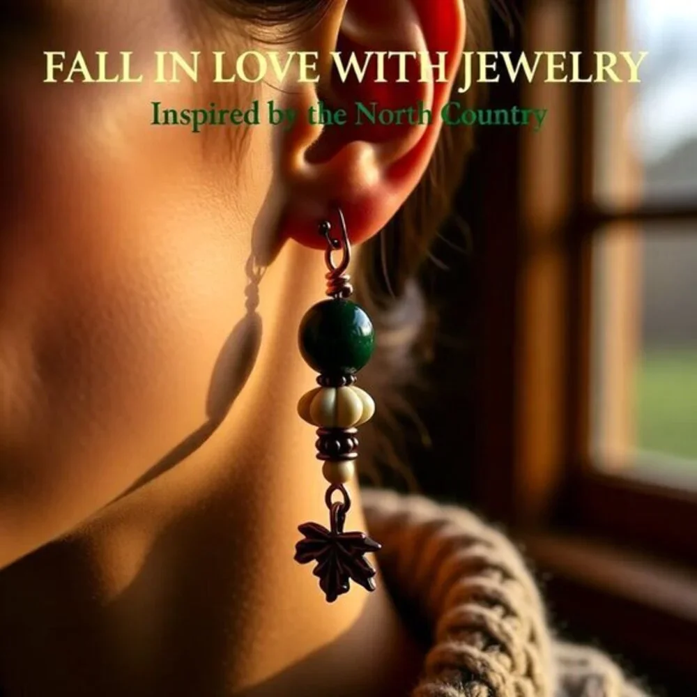 Copper Maple Leaf + Stone Beads Dangle Earrings | Fall Countrycore Cabincore - Picture 4 of 12
